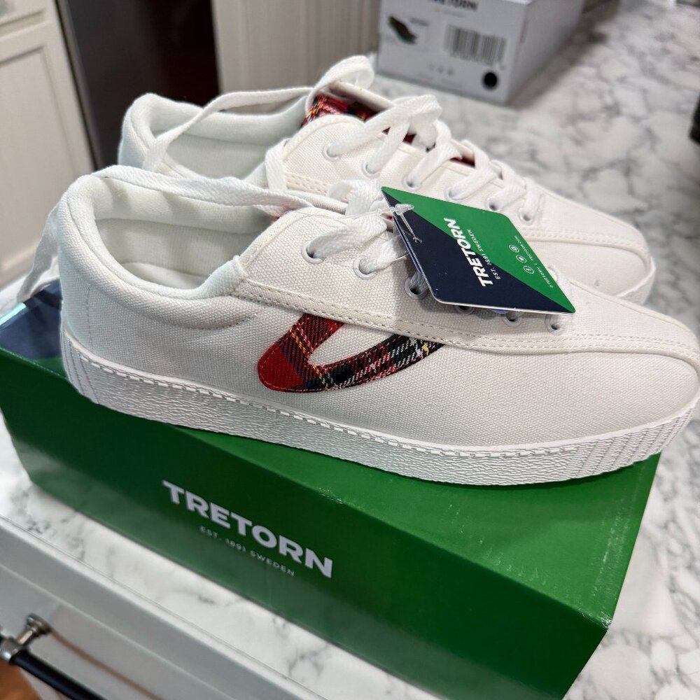 White & Red Plaid Tretorn Nylite Canvas Shoes for Sale!  Size 8.5.  Never worn.